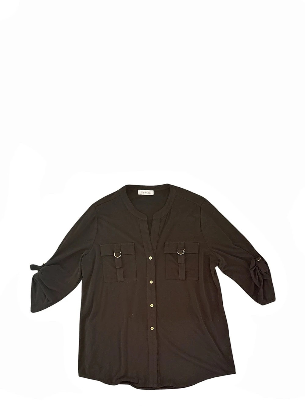 Calvin Klein Roll Tab Sleeve Utility Blouse Brown